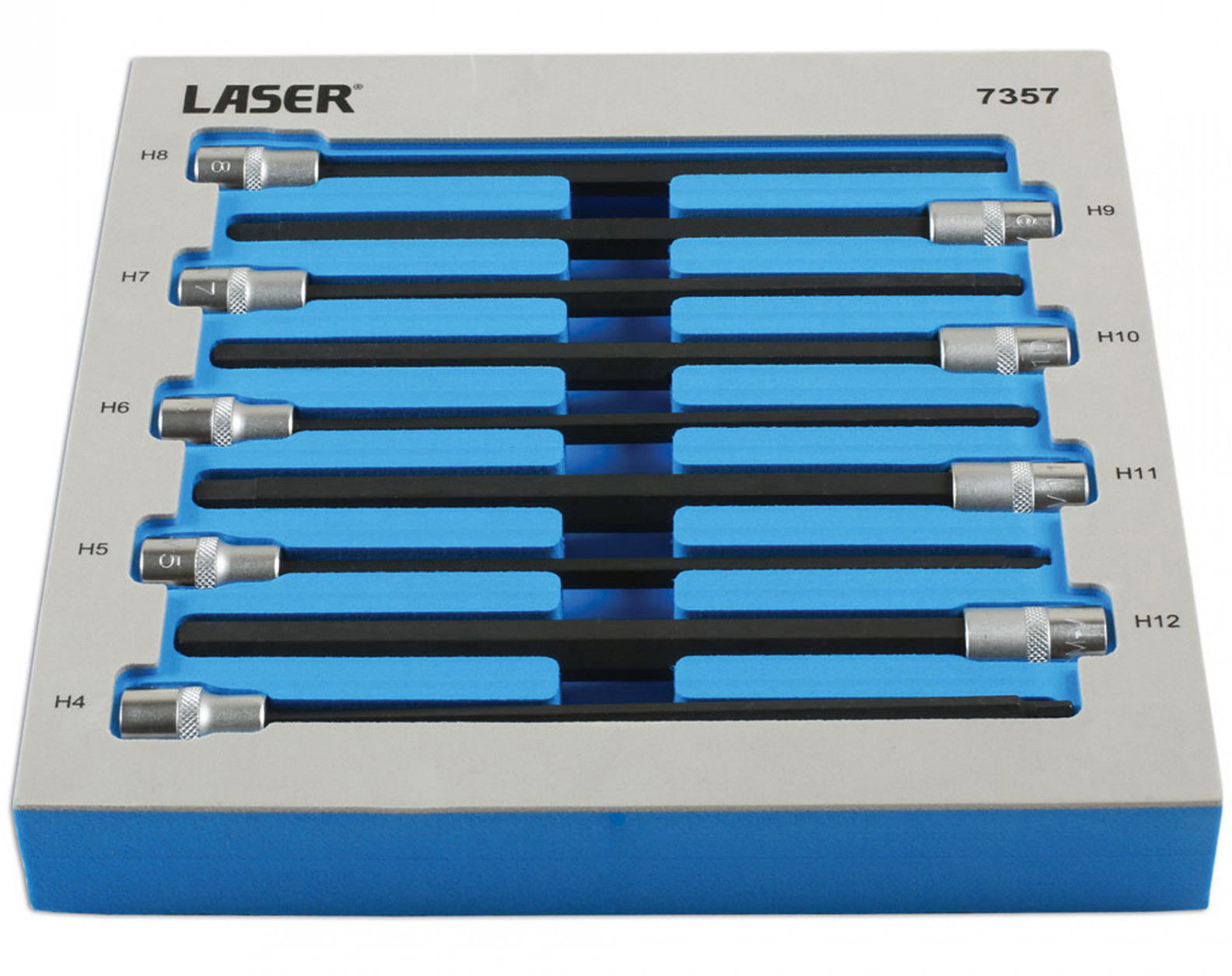 Laser Tools LAS-7357 3/8"-os rátűzőkulcs készlet, extra hosszú, imbusz, 4-12 mm, 9 részes termék fő termékképe