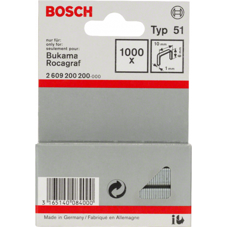 Bosch 2609200200 51-es típusú laposhuzal tűzőkapocs 6mm 1000db termék fő termékképe