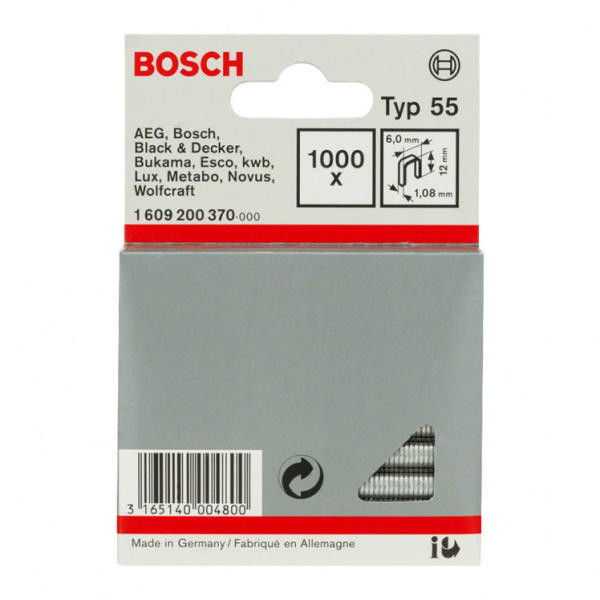 Bosch 1609200370 55-ös típusú keskeny tűzőkapocs 12mm 1000db termék fő termékképe