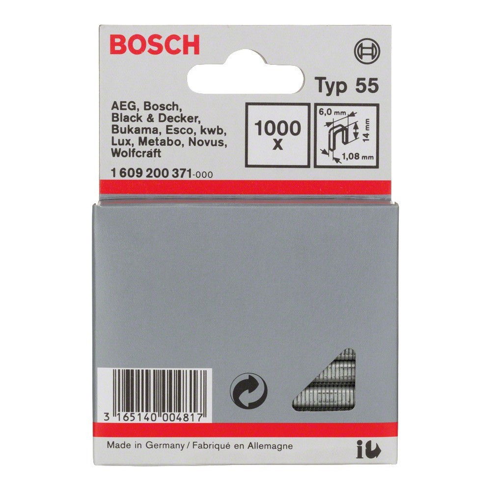 Bosch 1609200371 55-ös típusú keskeny tűzőkapocs 14mm 1000db termék fő termékképe