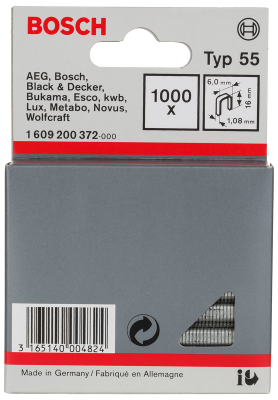 Bosch 1609200372 55-ös típusú keskeny tűzőkapocs 16mm 1000db termék fő termékképe