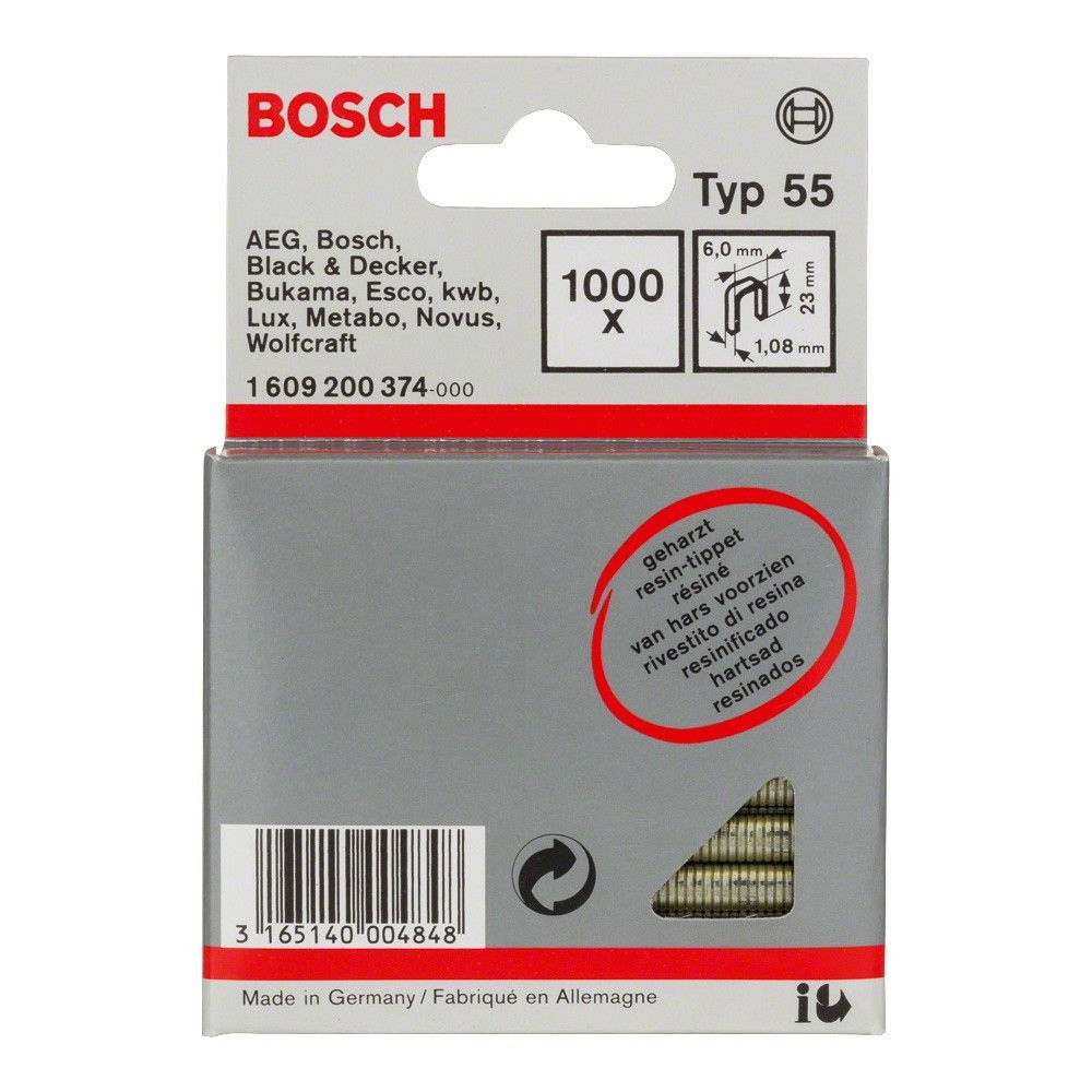 Bosch 1609200374 55-ös típus keskeny tűzőkapocs 23mm 1000db termék fő termékképe