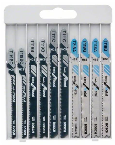 Bosch 2607010630 10részes fémdobozos Basic for Wood and Metal szúrófűrészlap-készlet termék fő termékképe