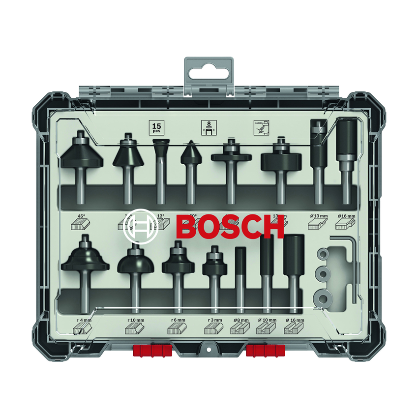 Bosch 2607017472 vegyes alakmaróbetét készlet 15db-os 8mm-es szárral termék fő termékképe