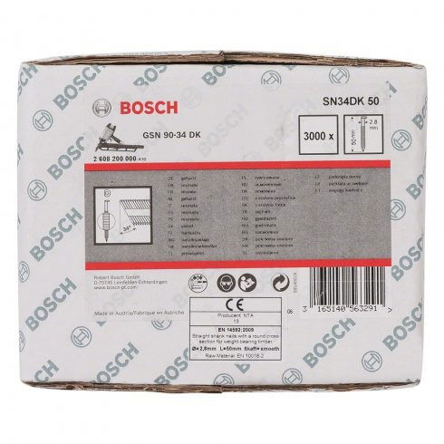 Bosch 2608200000 D fejű szalaszegek SN34DK 50 típus 50mm 3000db termék fő termékképe