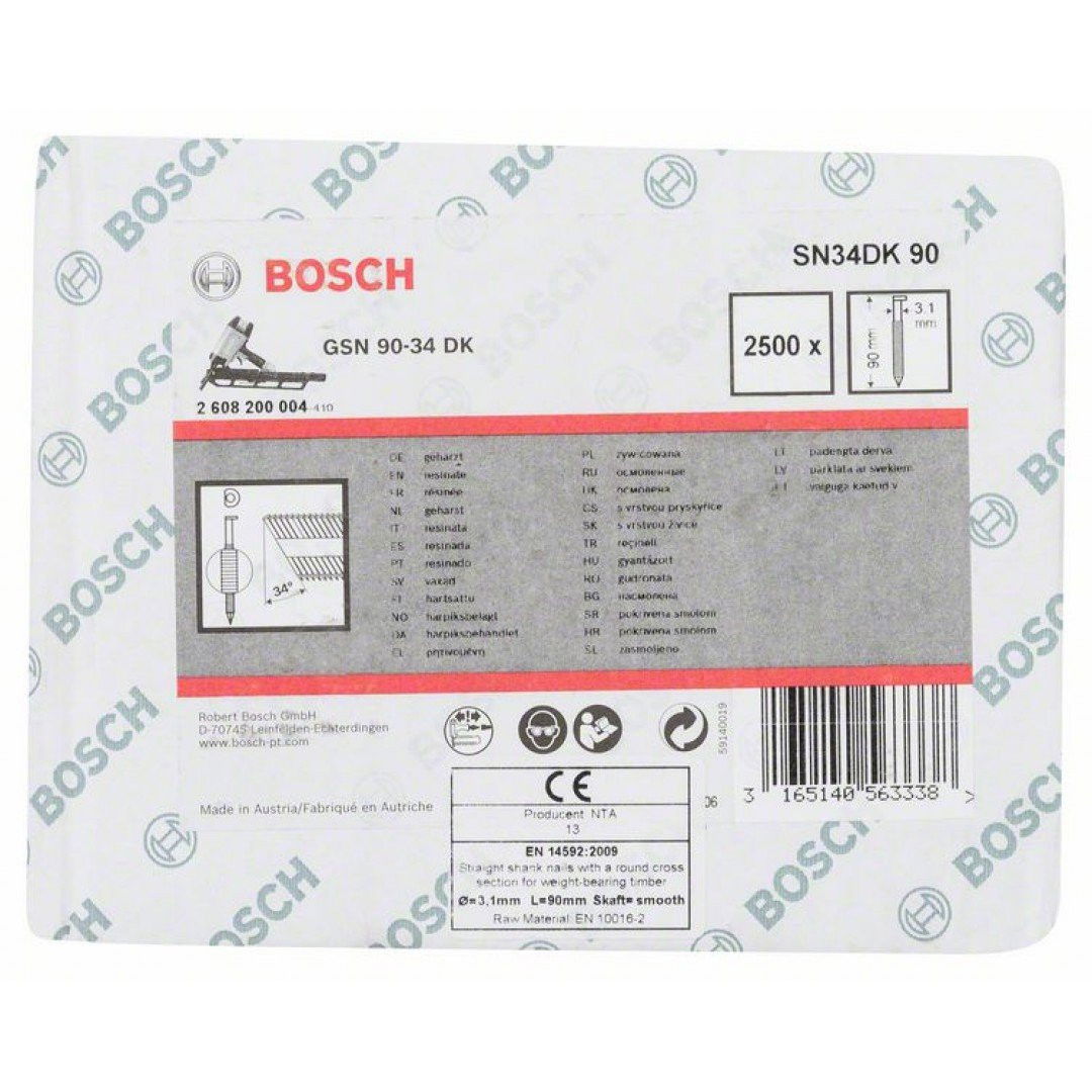 Bosch 2608200004 D fejű szalaszegek SN34DK 90 típus 90mm 2500db termék fő termékképe