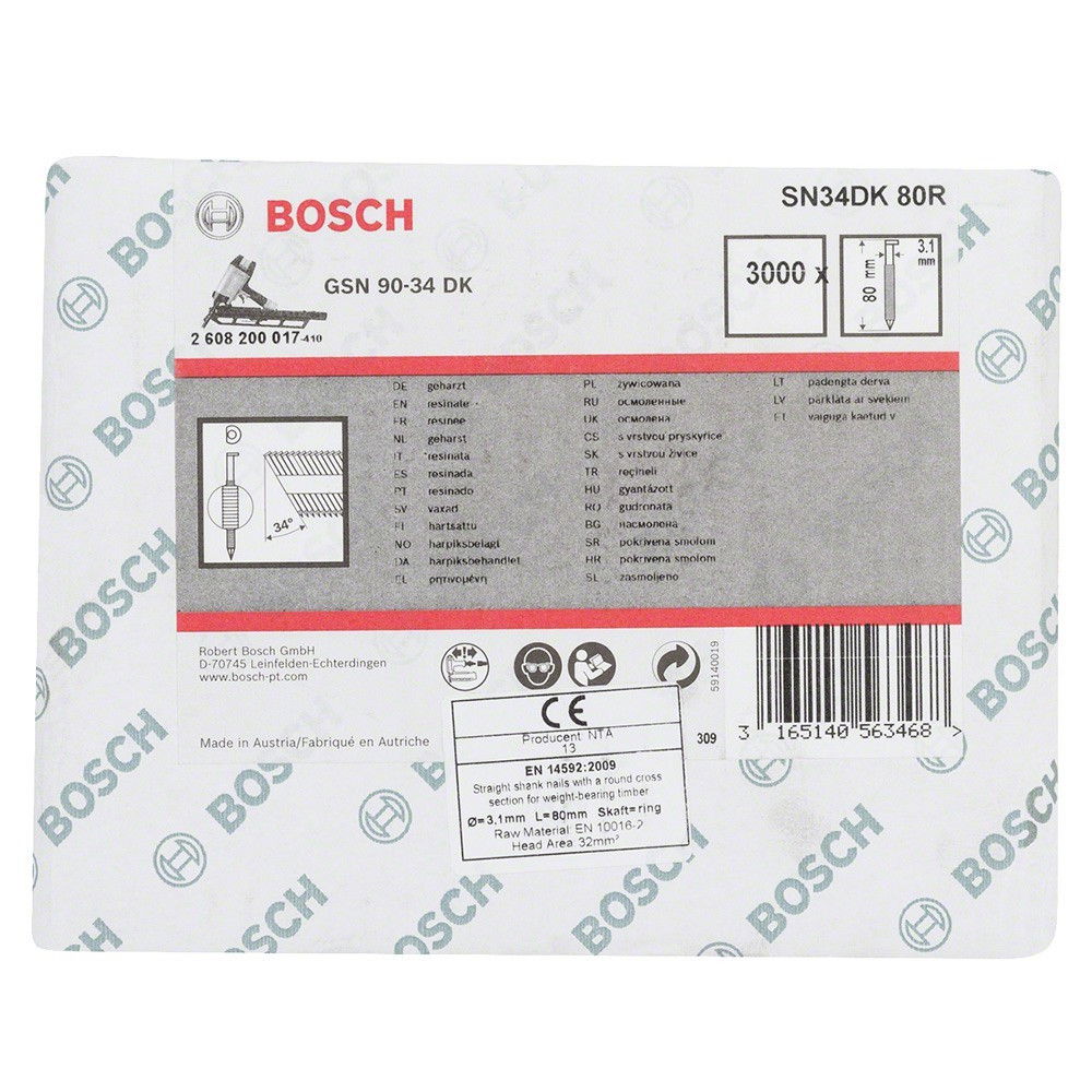 Bosch 2608200017 D fejű szalaszegek SN34DK 80R típus 80mm 3000db termék fő termékképe