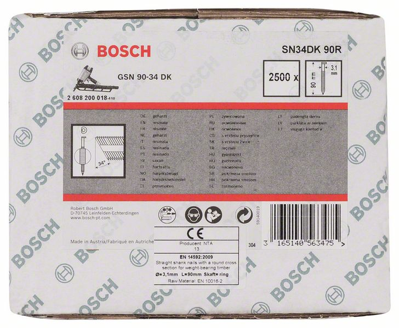 Bosch 2608200018 D fejű szalaszegek SN34DK 90R típus 90mm 2500db termék fő termékképe