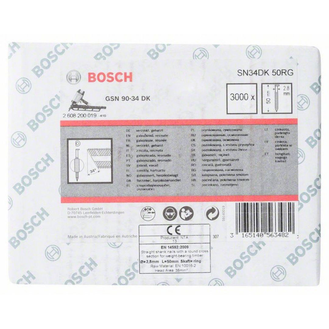 Bosch 2608200019 D fejű szalaszegek SN34DK 50RG típus 50mm 3000db termék fő termékképe