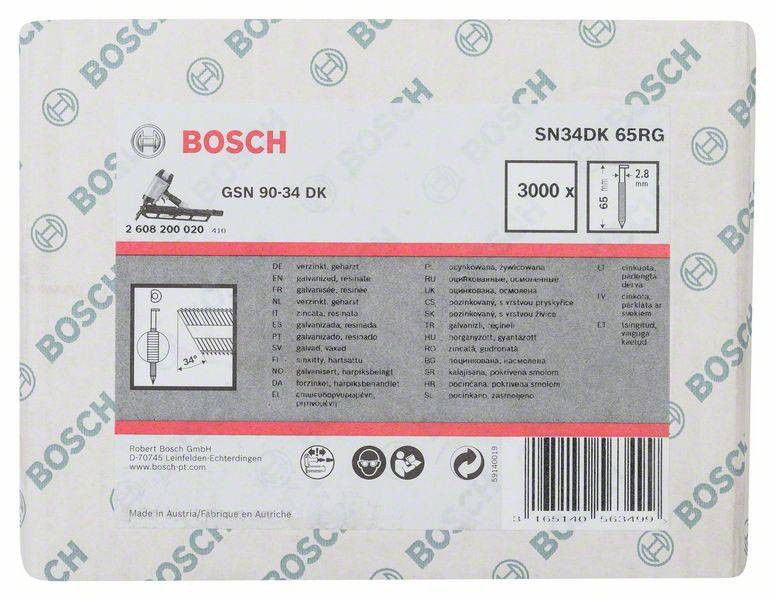 Bosch 2608200020 D fejű szalaszegek SN34DK 65RG típus 65mm 3000db termék fő termékképe