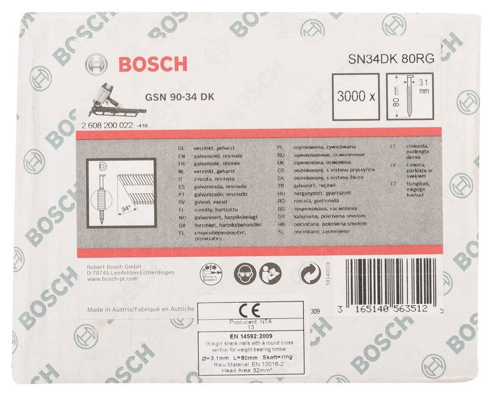 Bosch 2608200022 D fejű szalaszegek SN34DK 80RG típus 80mm 3000db termék fő termékképe