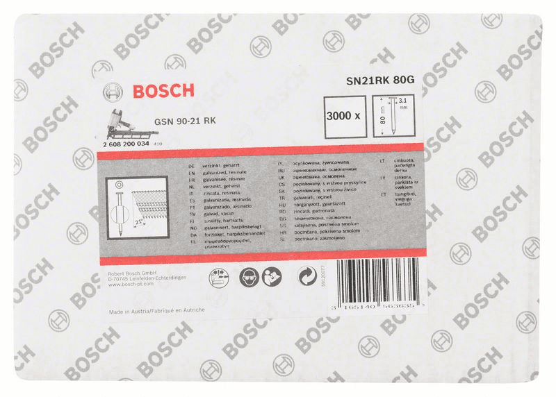 Bosch 2608200034 Gömbölyűfejű szalaszegek SN21RK 80G 80mm 3000db termék fő termékképe