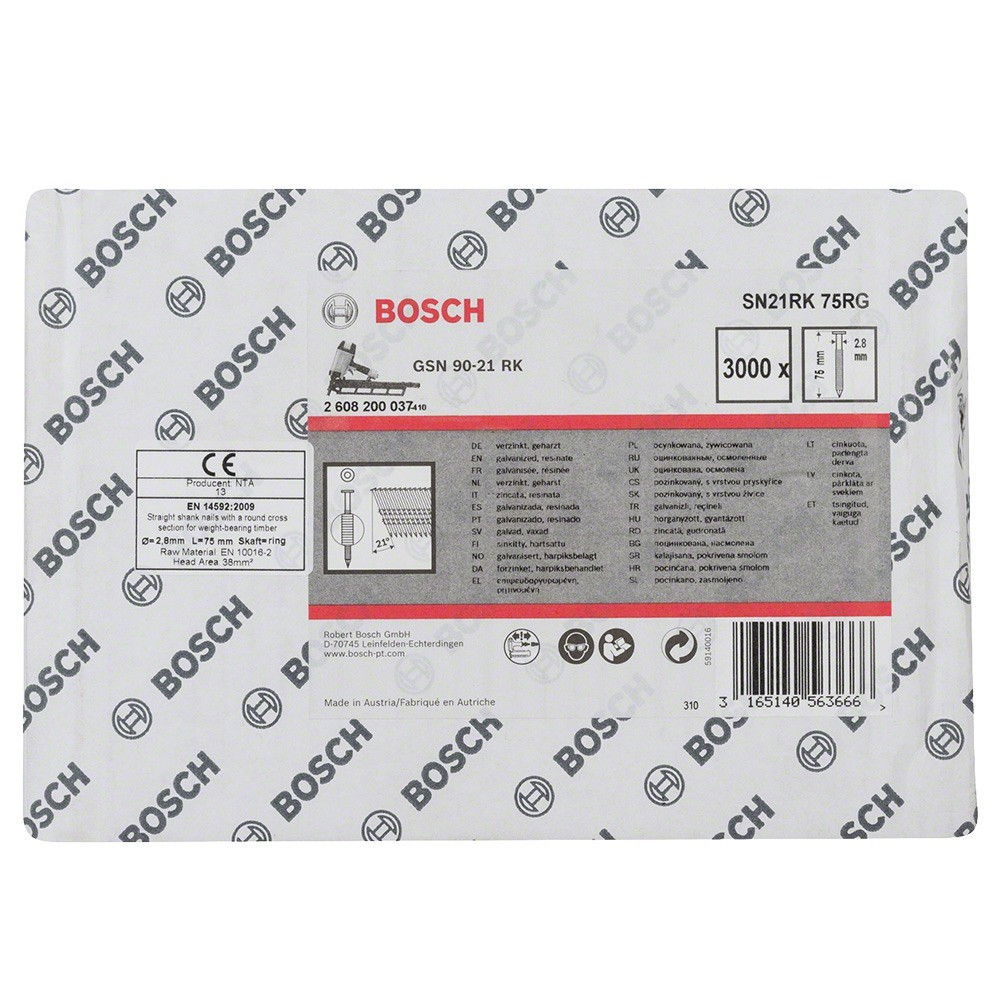 Bosch 2608200037 Gömbölyűfejű szalaszegek SN21RK 75RG 75mm 3000db termék fő termékképe