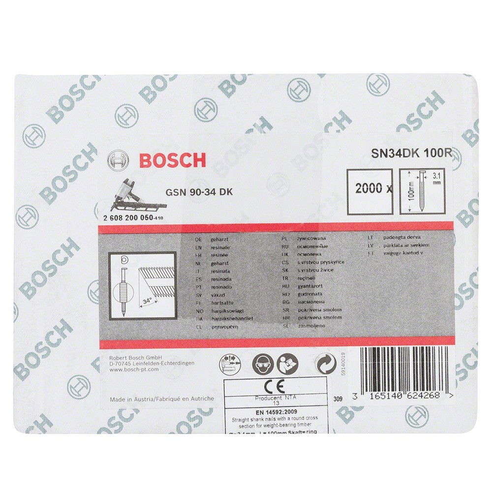 Bosch 2608200050 D fejű szalaszegek SN34DK 100R típus 100mm 2000db termék fő termékképe