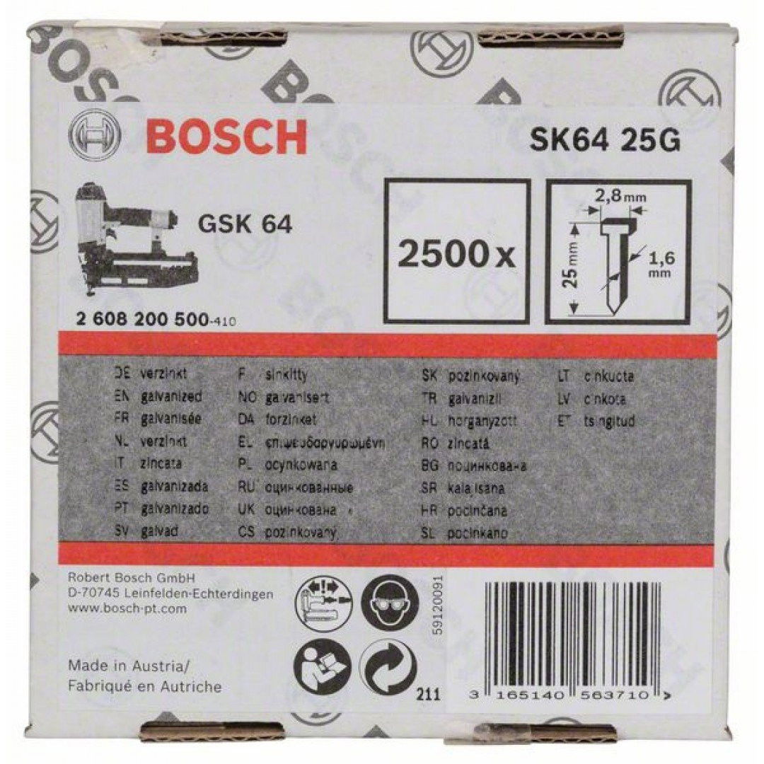 Bosch 2608200500 SK64 25G kartácsszegek 25mm 2500db termék fő termékképe