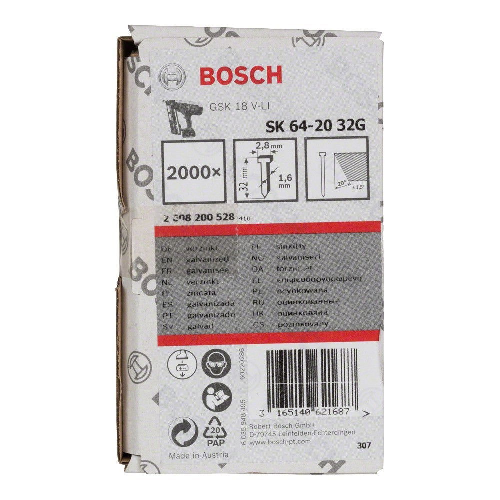 Bosch 2608200528 SK64-20 32G kartácsszegek 32mm 2000db termék fő termékképe