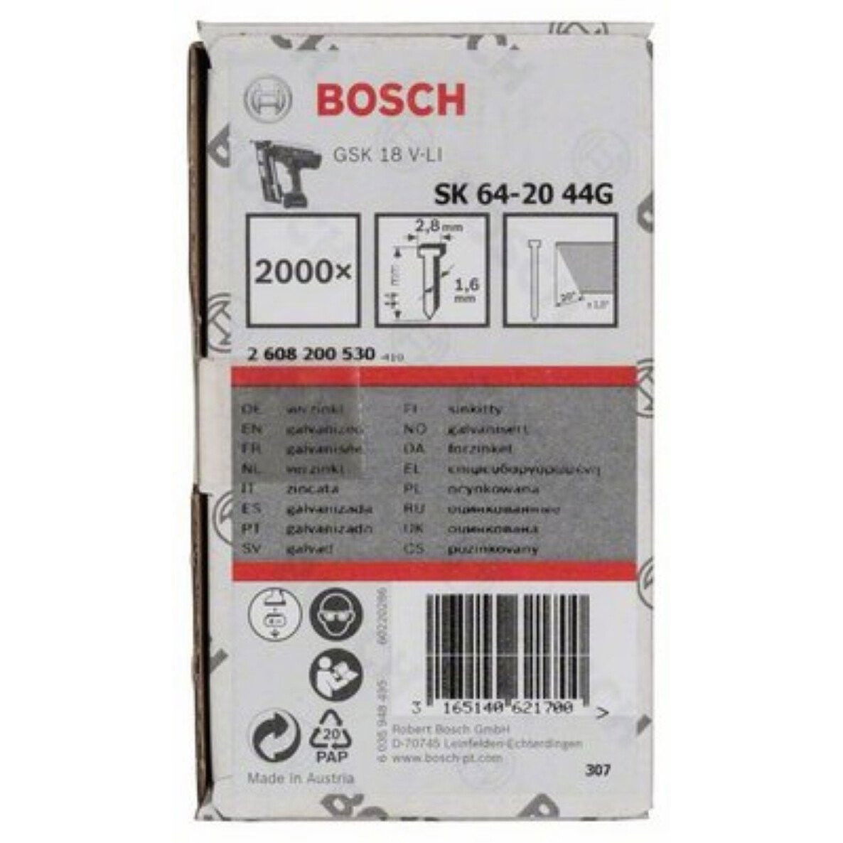Bosch 2608200530 SK64-20 44G kartácsszegek 44mm 2000db termék fő termékképe