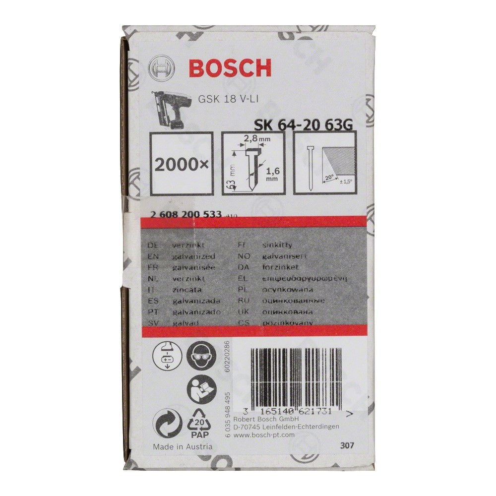 Bosch 2608200533 SK64-20 63G kartácsszegek 63mm 2000db termék fő termékképe