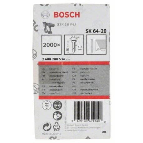Bosch 2608200534 SK64-20 NR kartácsszegek 38mm 2000db termék fő termékképe