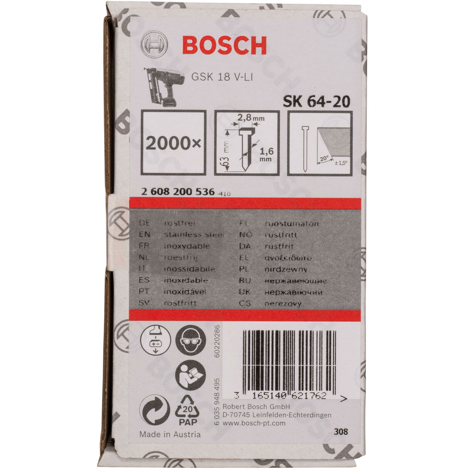 Bosch 2608200536 SK64-20 NR kartácsszegek 63mm 2000db termék fő termékképe