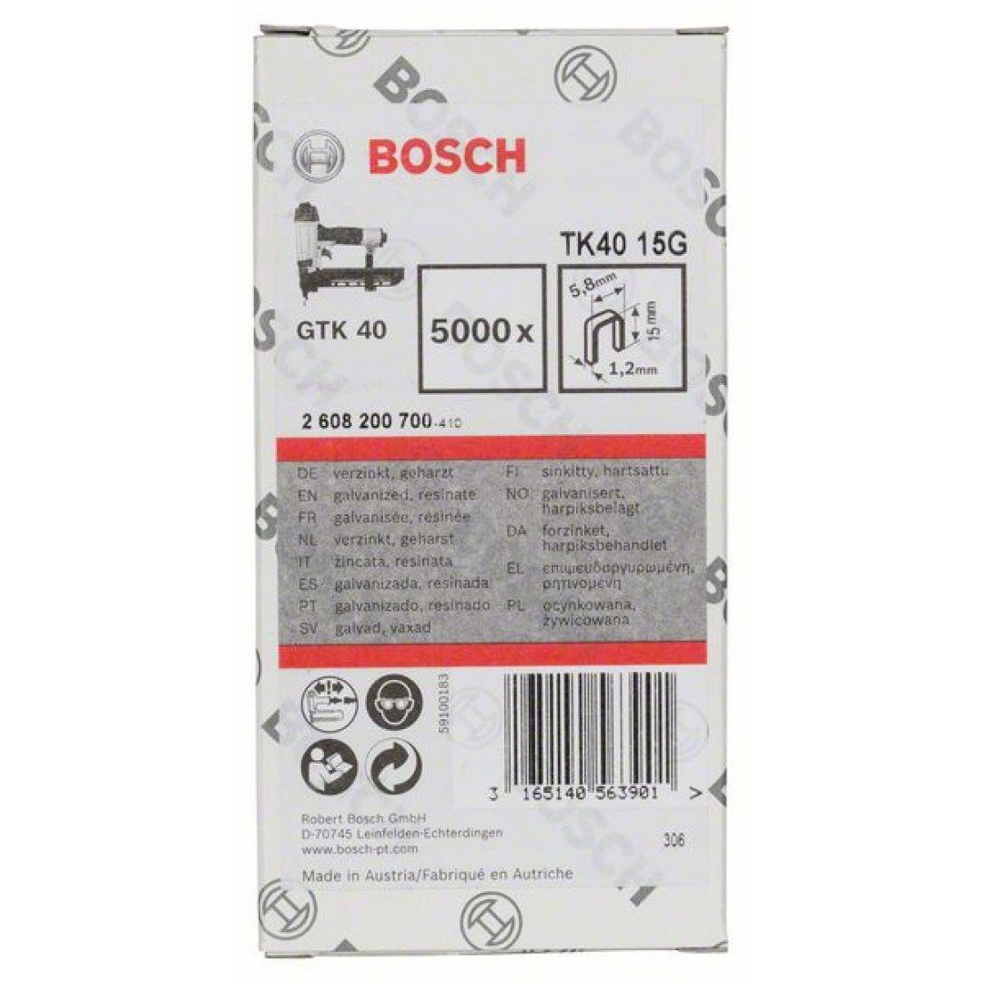 Bosch 2608200700 TK40 15G 1,2mm keskeny tűzőkapocs 5000db termék fő termékképe
