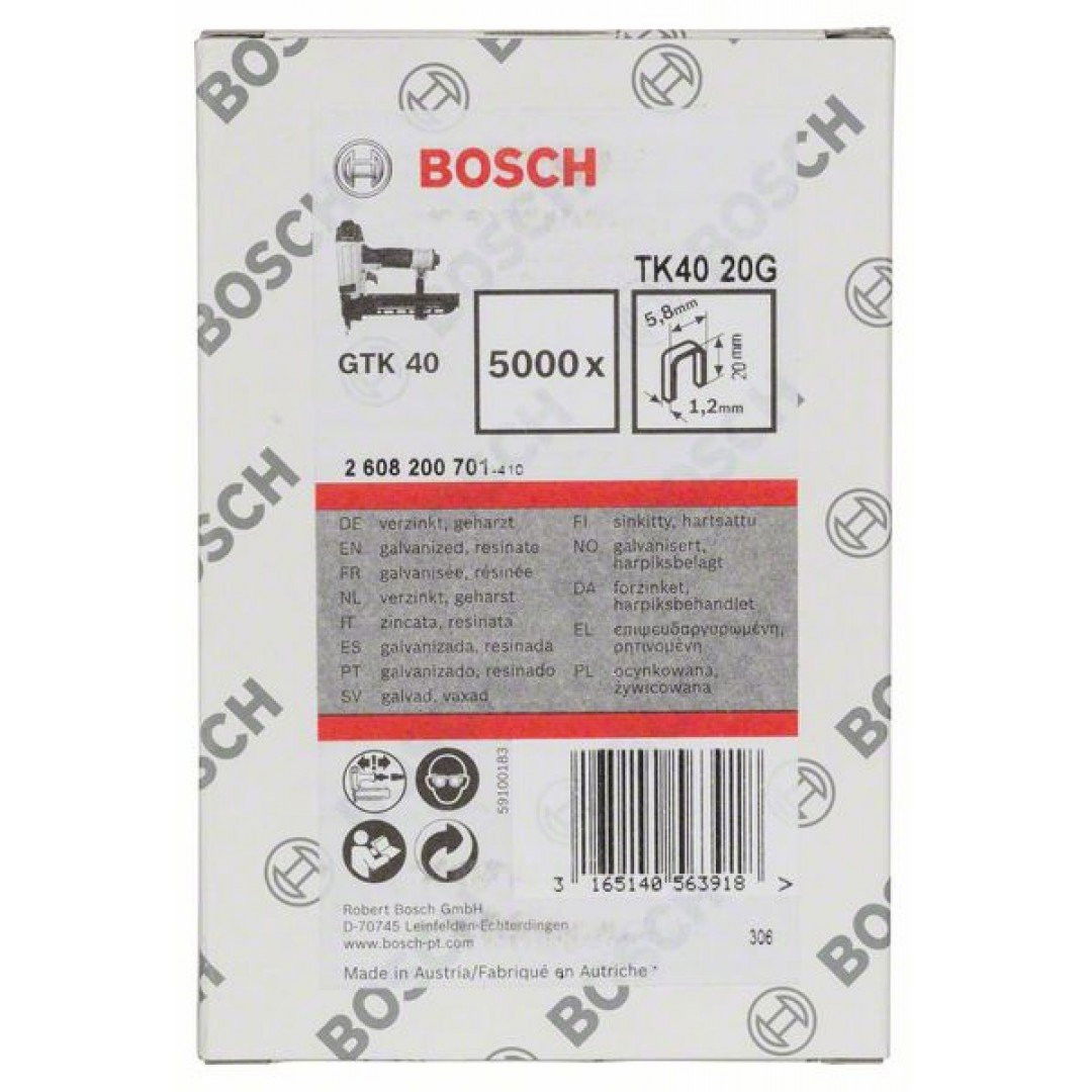 Bosch 2608200701 TK40 20G 1,2mm keskeny tűzőkapocs 5000db termék fő termékképe