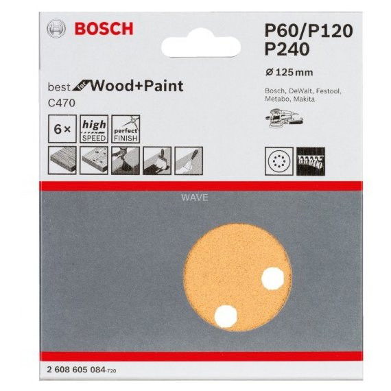 Bosch 2608605084 C470 Best for Wood and Paint csiszolópapír 125mm P40/120/240 6db-os kiszerelés termék fő termékképe