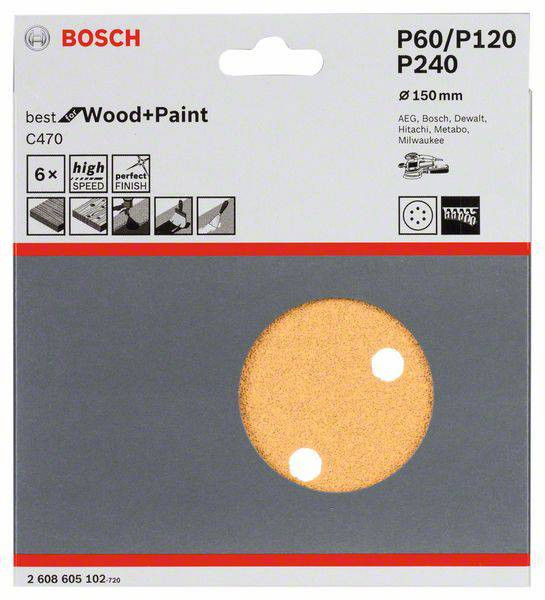 Bosch 2608605102 C470 Best for Wood and Paint csiszolópapír 150mm P60/120/240 6db-os kiszerelés termék fő termékképe