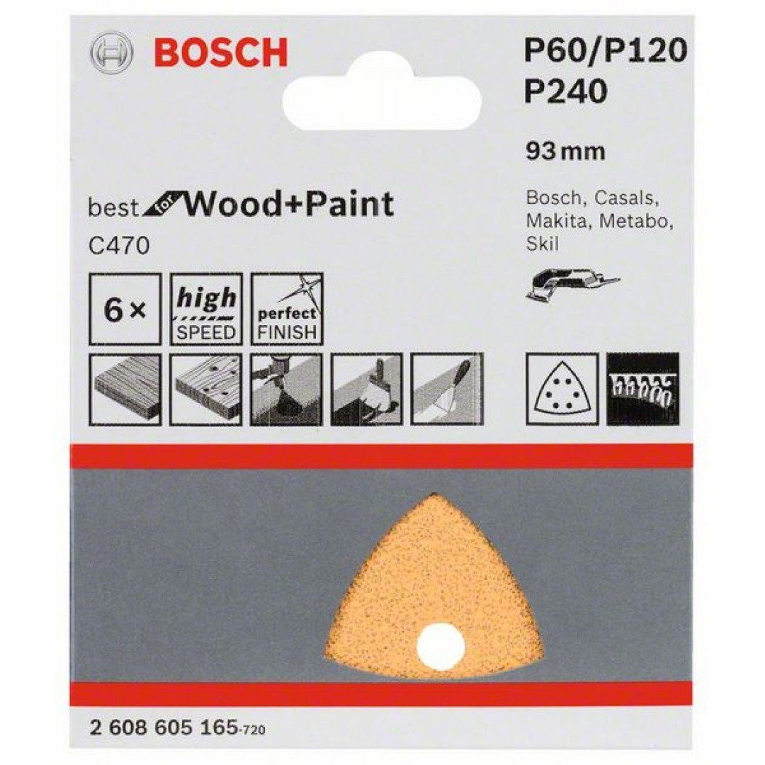 Bosch 2608605165 C470 Best for Wood and Paint 93mm P60/120/240 6db-os kiszerelés termék fő termékképe