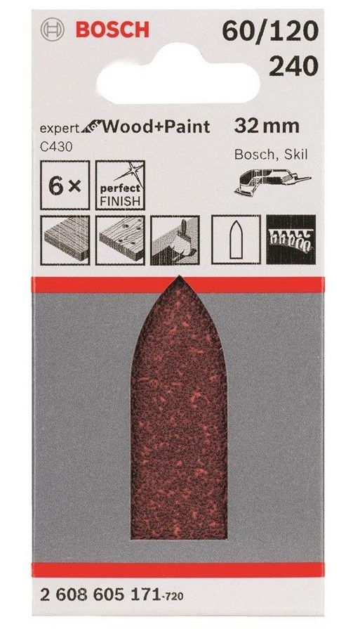 Bosch 2608605171 C430 Expert for Wood and Paint csiszolópapír 32x88mm P60/120/240 5db-os kiszerelés termék fő termékképe