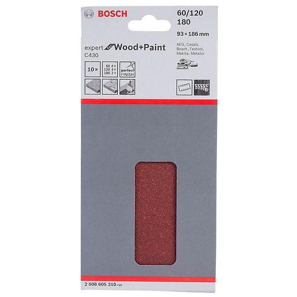 Bosch 2608605310 C430 Expert for Wood and Paint  93x186mm P60/120/240 10db-os csomag termék fő termékképe