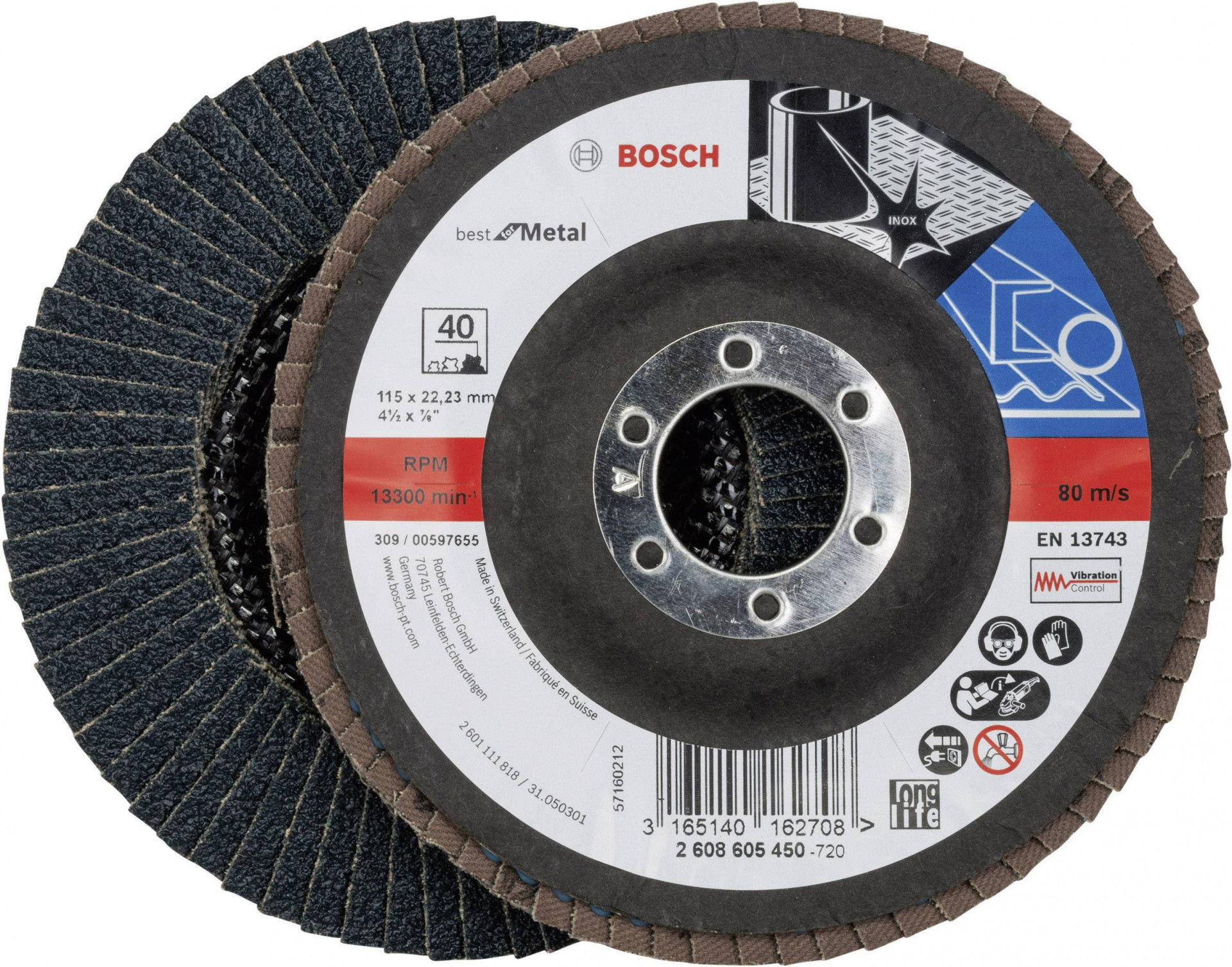 Bosch 2608605450 X571 Best for Metal legyezőtárcsa fémhez 115mm P40 hajlított kivitel termék fő termékképe