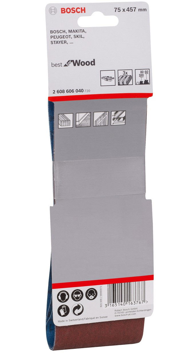Bosch 2608606040 X440 Best for Wood and Paint csiszolószalag készlet 75x457mm P60/80/100 3db-os kiszerelés termék fő termékképe