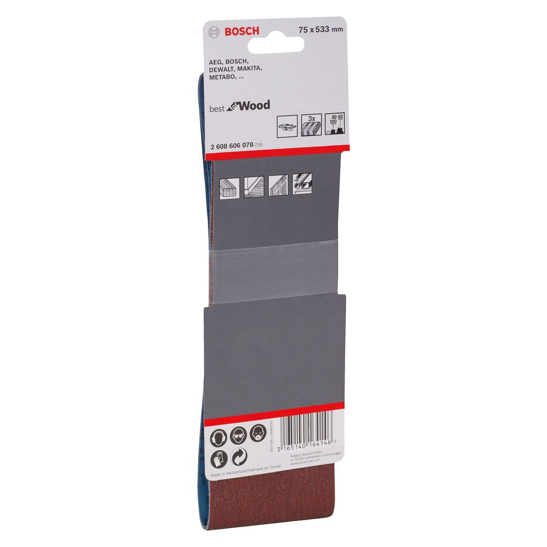 Bosch 2608606078 X440 Best for Wood and Paint csiszolószalag készlet 75x533mm P60/80/100 3db-os kiszerelés termék fő termékképe