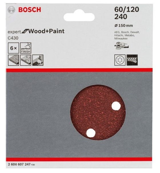 Bosch 2608607247 C430 Expert for Wood and Paint csiszolólap 150mm P60/120/240 6db-os kiszerelés termék fő termékképe