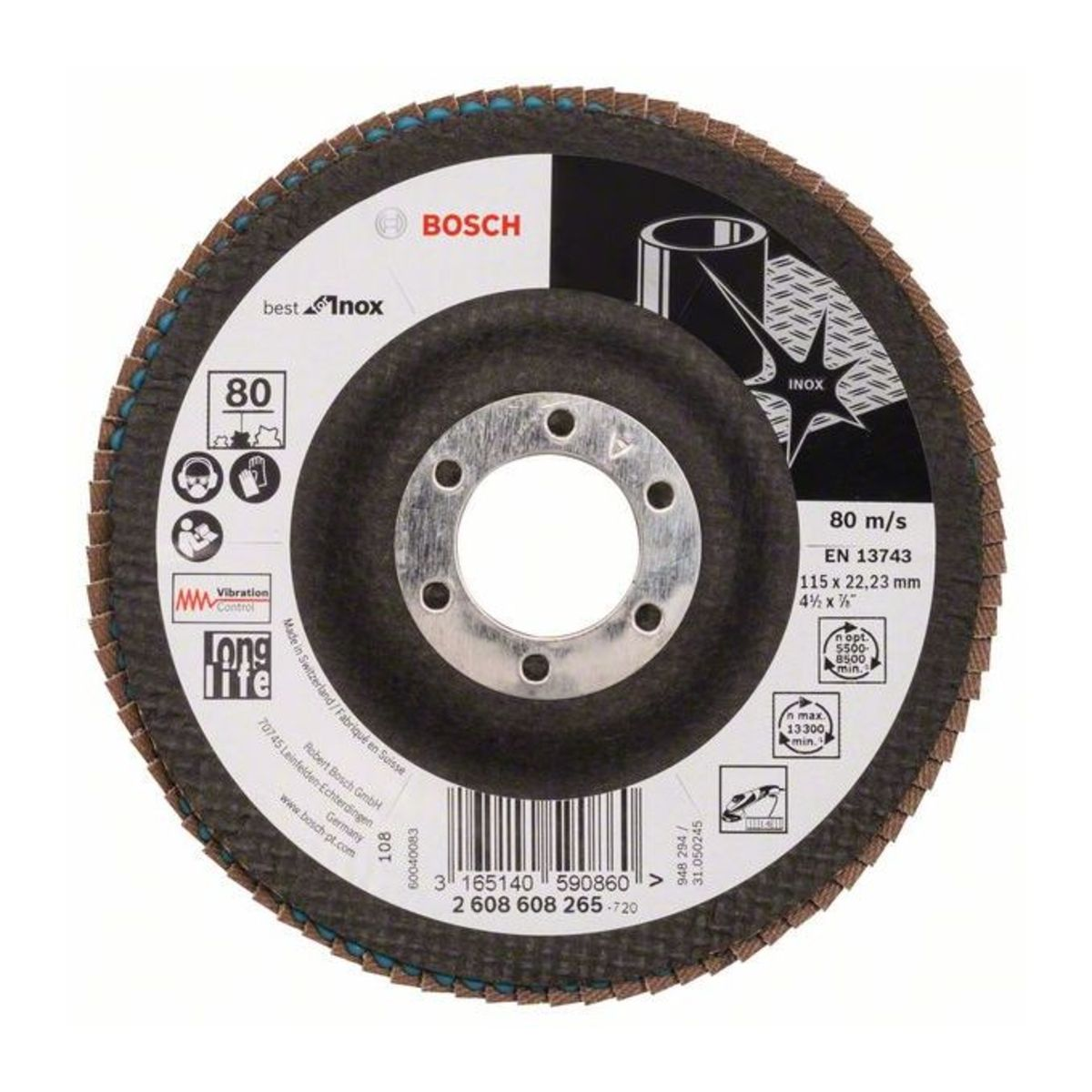 Bosch 2608608265 X581 Best for Inox legyezőtárcsa rozsdamentes acélhoz 115mm P80 hajlított termék fő termékképe