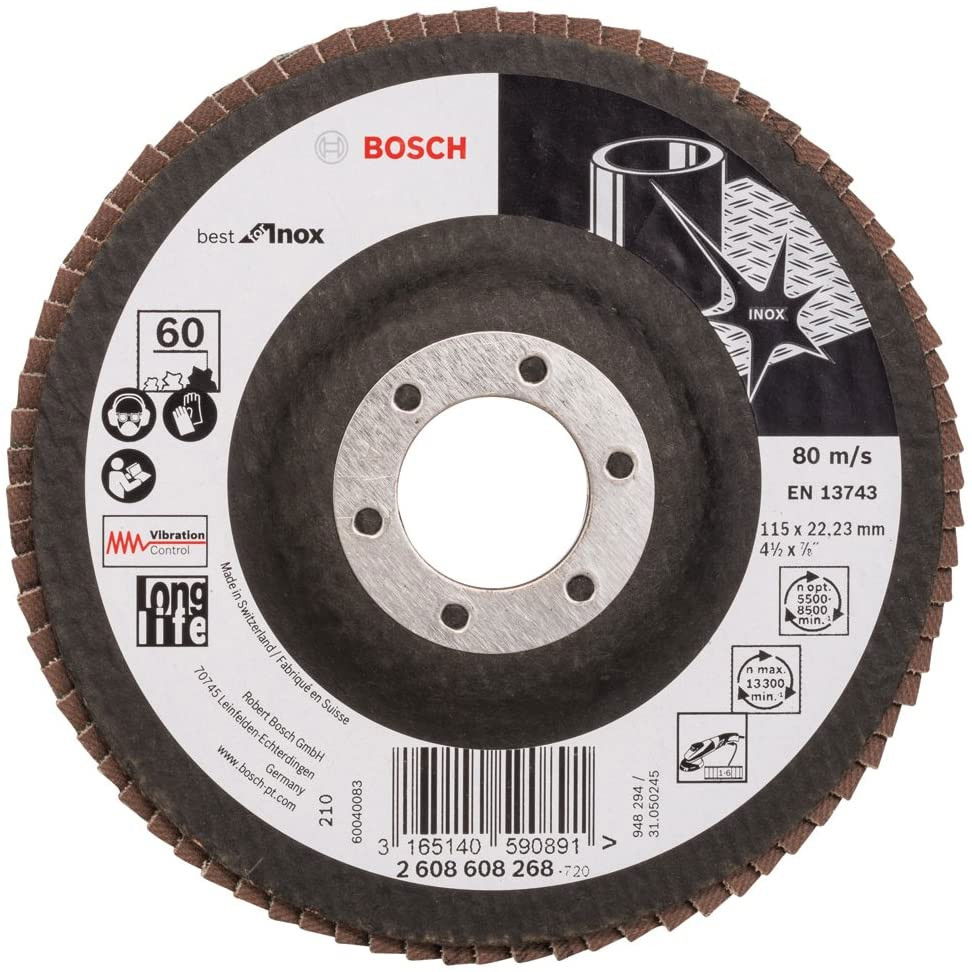 Bosch 2608608268 X581 Best for Inox legyezőtárcsa rozsdamentes acélhoz 115mm P60 egyenes termék fő termékképe