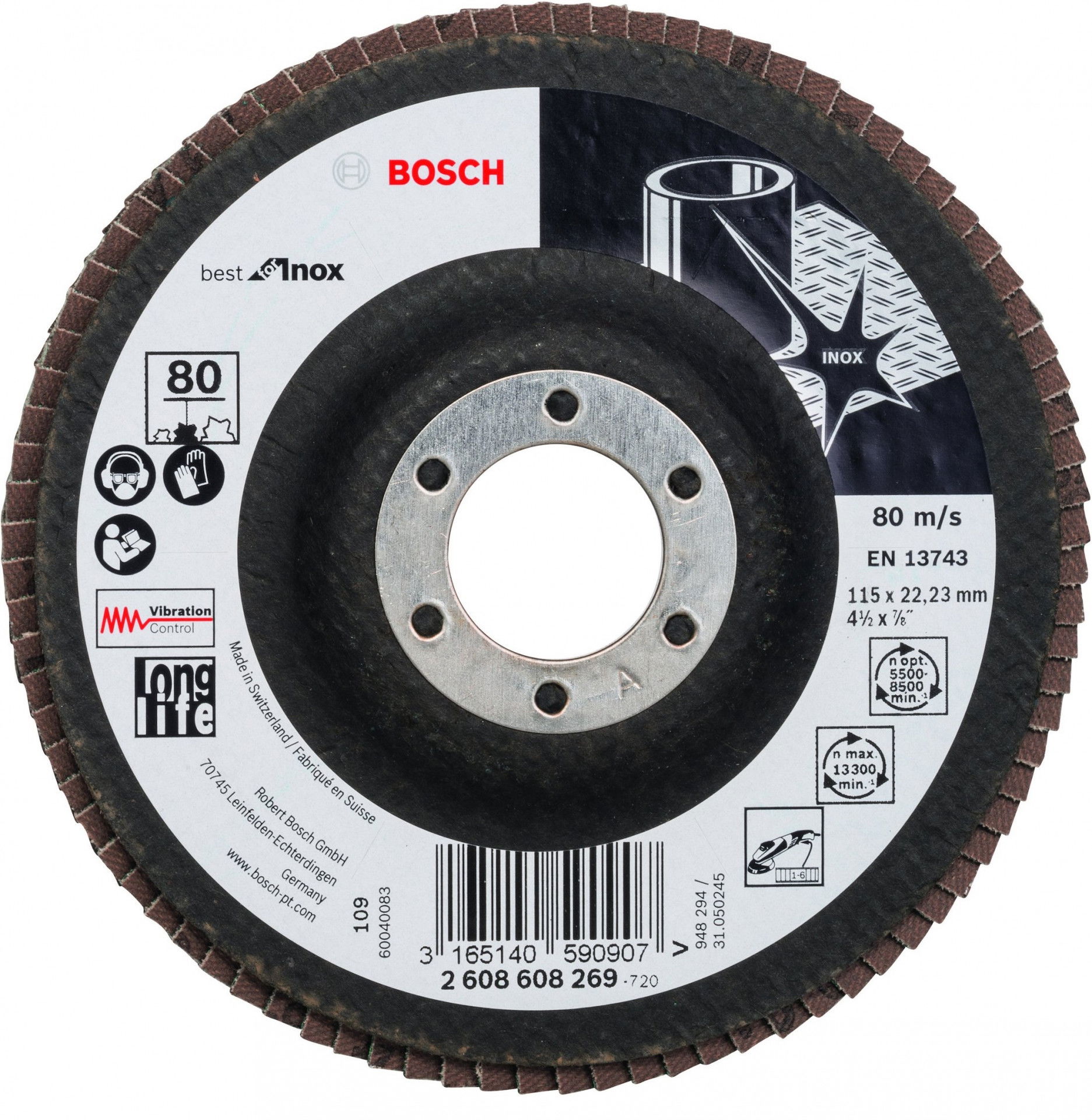 Bosch 2608608269 X581 Best for Inox legyezőtárcsa rozsdamentes acélhoz 115mm P80 egyenes termék fő termékképe