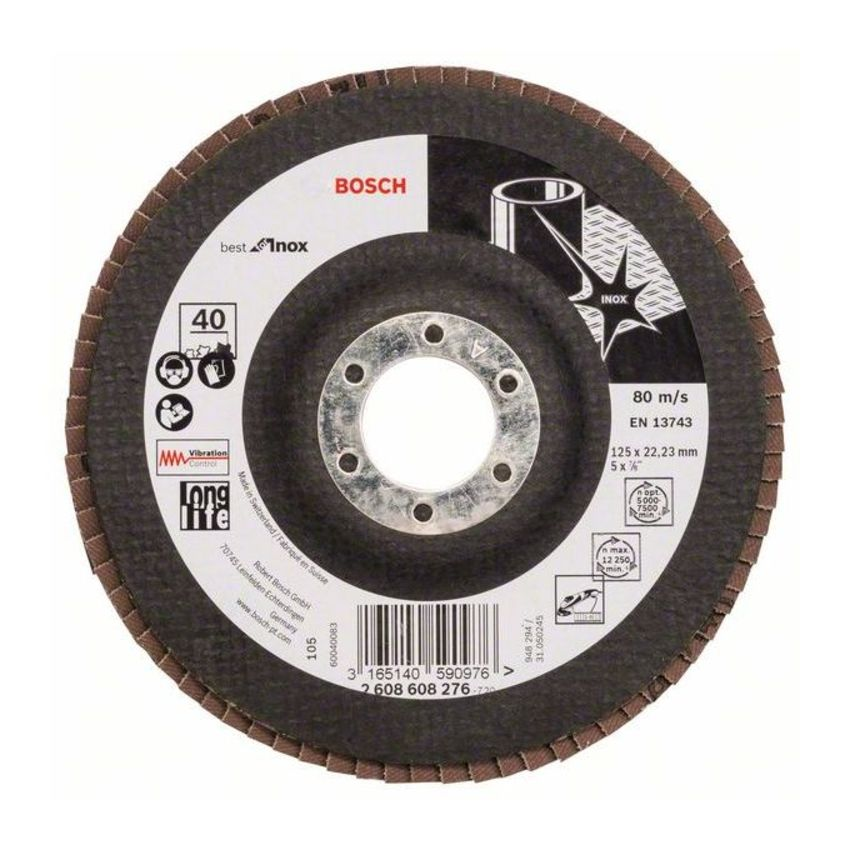 Bosch 2608608276 X581 Best for Inox legyezőtárcsa rozsdamentes acélhoz 125mm P40 egyenes termék fő termékképe