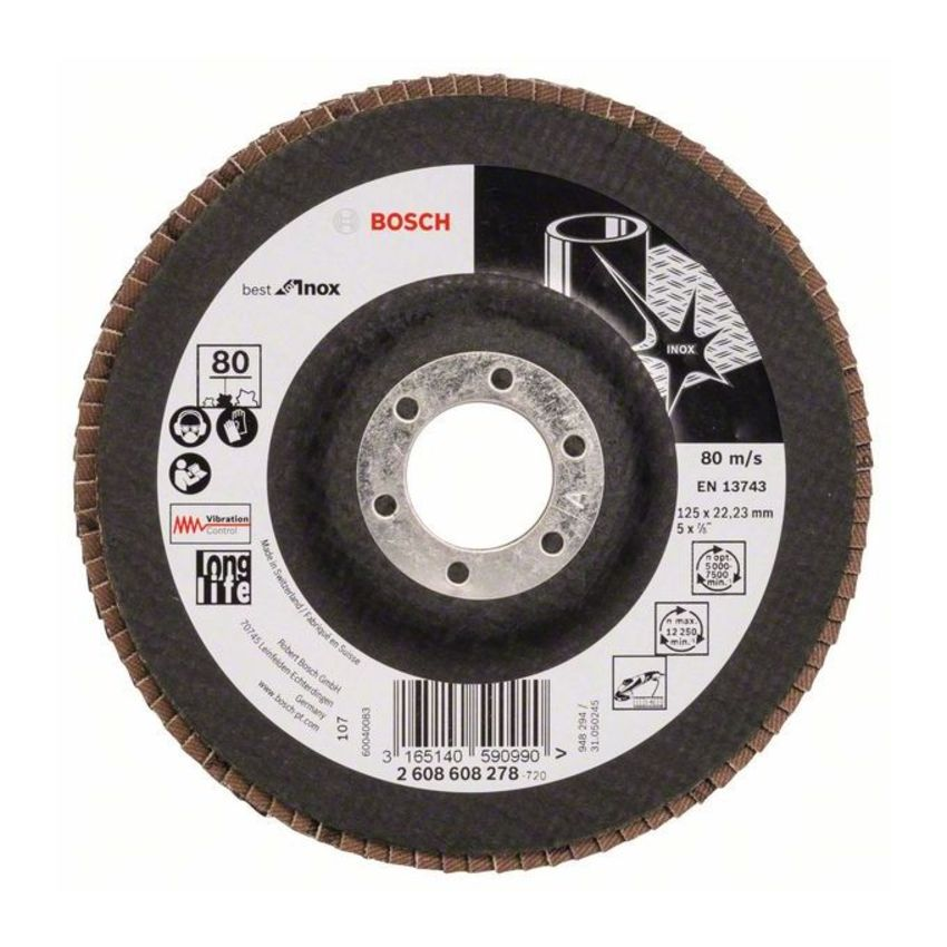 Bosch 2608608278 X581 Best for Inox legyezőtárcsa rozsdamentes acélhoz 125mm P80 egyenes termék fő termékképe