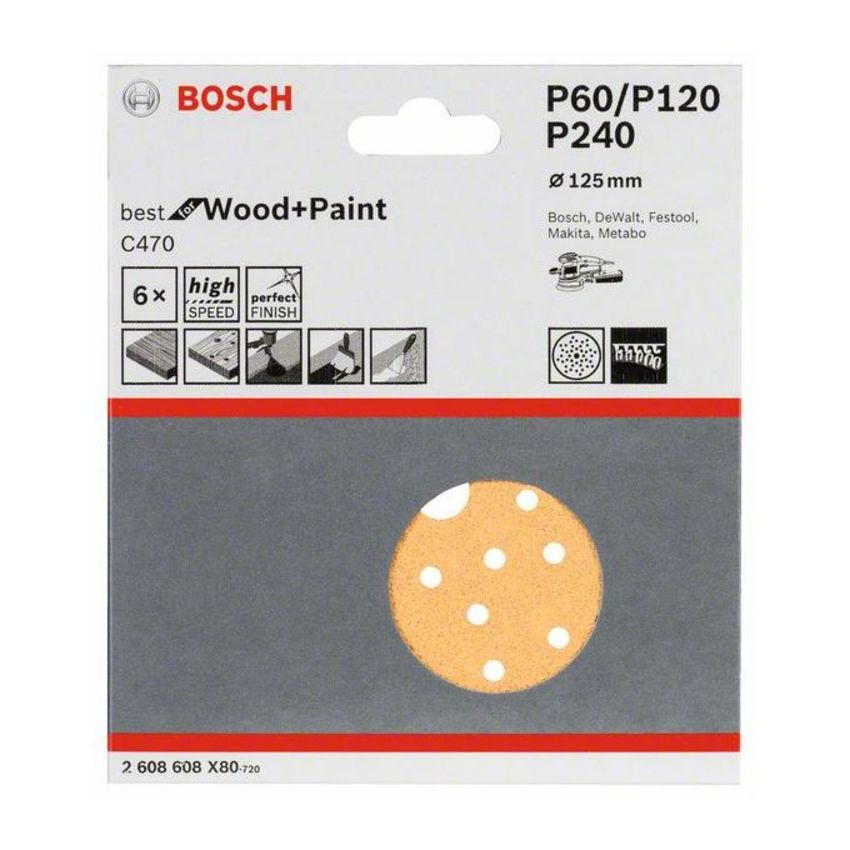 Bosch 2608608X80 C470 Best for Wood and Paint csiszolópapír 125mm P60/120/240 6db-os kiszerelés termék fő termékképe