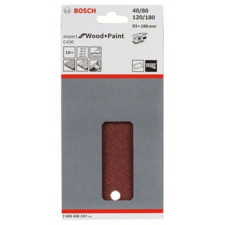 Bosch 2608608X97 C430 Expert for Wood and Paint  93x186mm P40/80/120/180 10db-os csomag termék fő termékképe