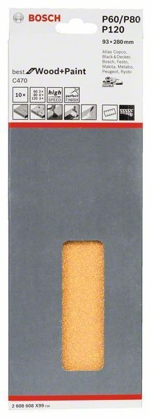 Bosch 2608608X99 C470 Best for Wood and Paint csiszolópapír 93x230mm P60/80/120 10db-os kiszerelés termék fő termékképe