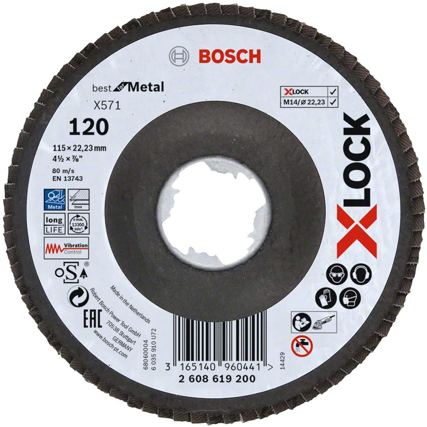Bosch 2608619200 X-LOCK X571 Best for Metal legyezőtárcsa 115mm P120 hajlított kivitel termék fő termékképe