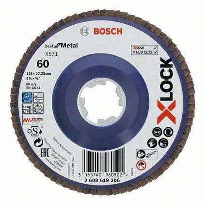Bosch 2608619206 X-LOCK X571 Best for Metal legyezőtárcsa 115mm P60 egyenes kivitel termék fő termékképe