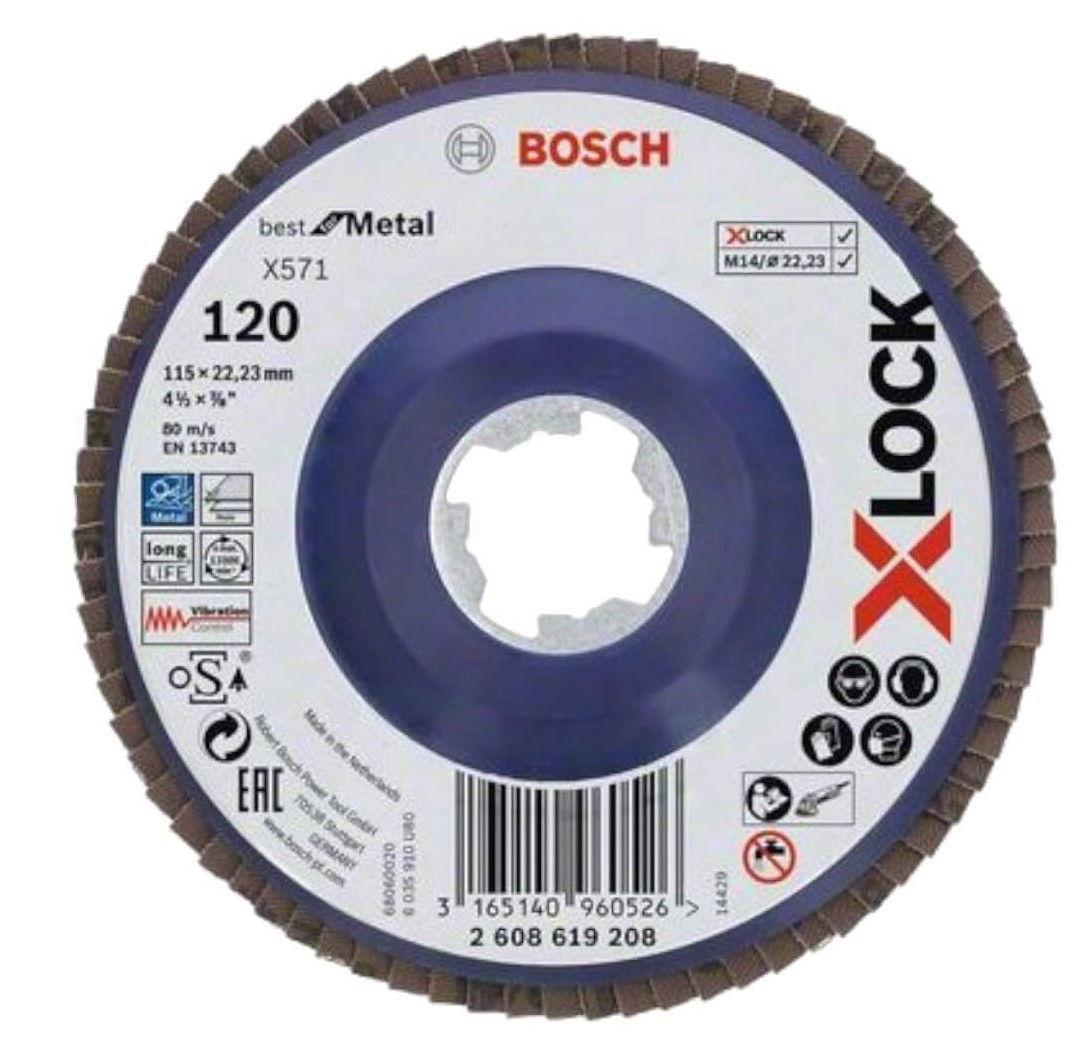Bosch 2608619208 X-LOCK X571 Best for Metal legyezőtárcsa 115mm P120 egyenes kivitel termék fő termékképe