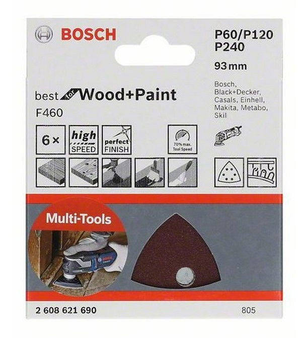 Bosch 2608621690 F460 Best for Wood and Paint csiszolópapír készlet 93mm P60/120/240 6db-os kiszerelés termék fő termékképe