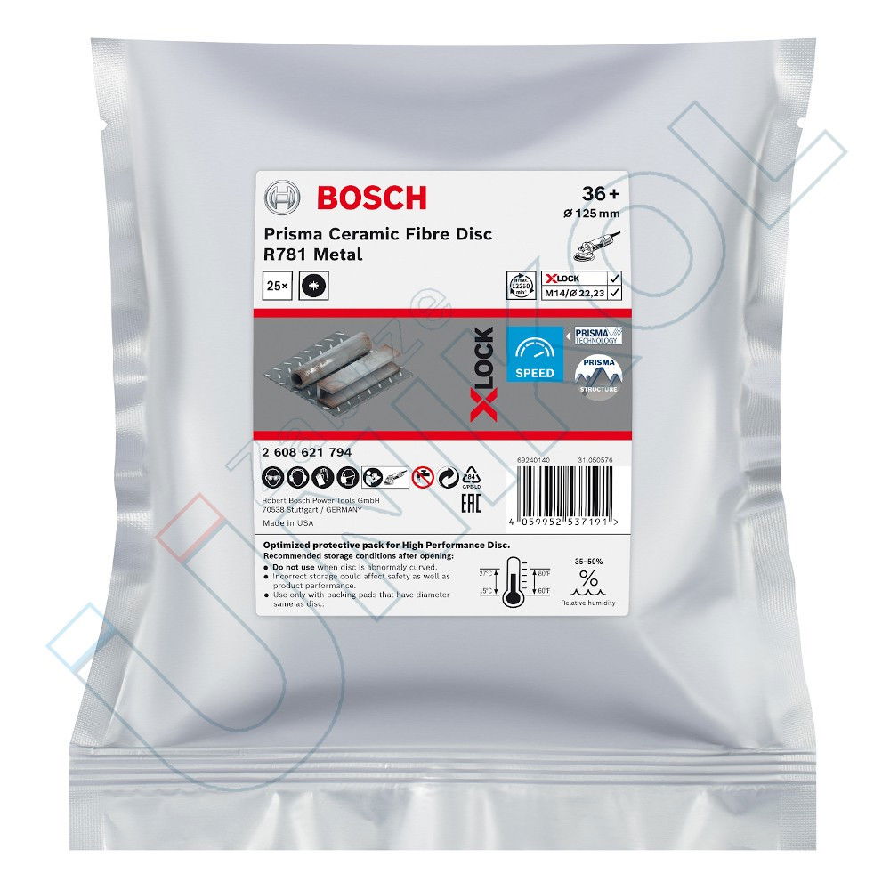 Bosch 2608621794 R781 Metal X-LOCK Prisma kerámiaszemcsés fíbertárcsa 125mm G36 25db termék fő termékképe