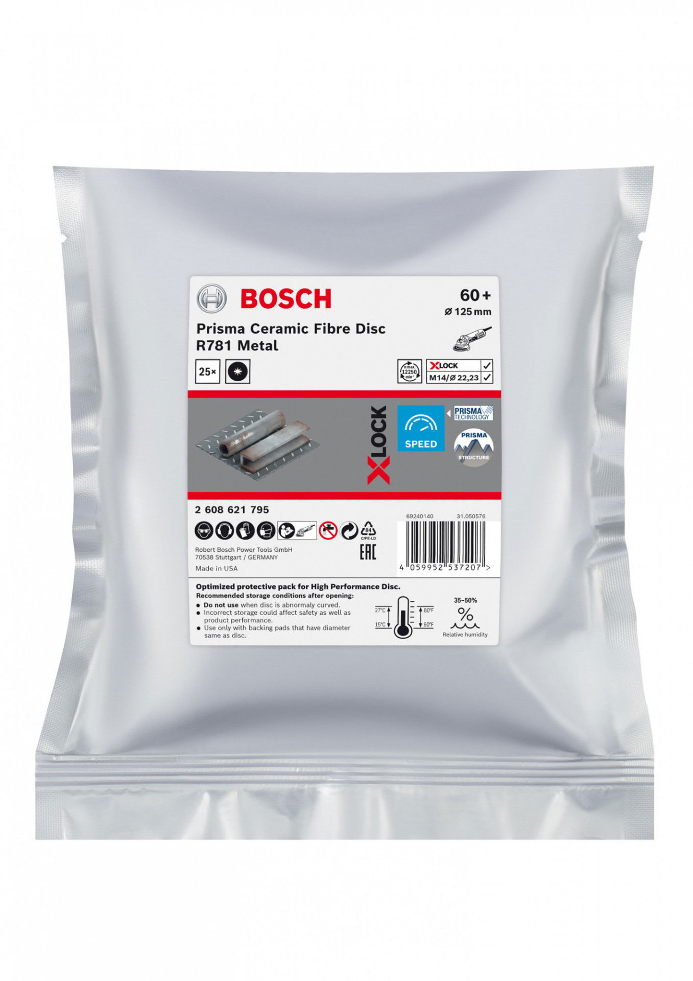 Bosch 2608621795 R781 Metal X-LOCK Prisma kerámiaszemcsés fíbertárcsa 125mm G60 25db termék fő termékképe