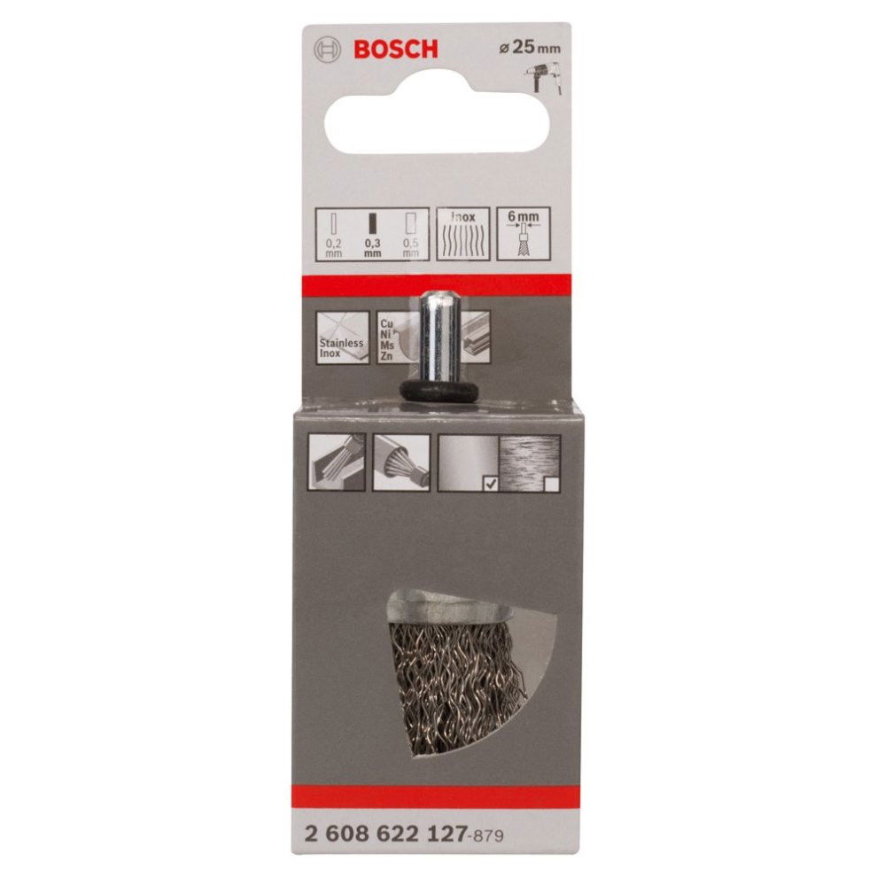 Bosch 2608622127 Ecsetkefe hullámosított drótból 25mm 6-osz szár termék fő termékképe